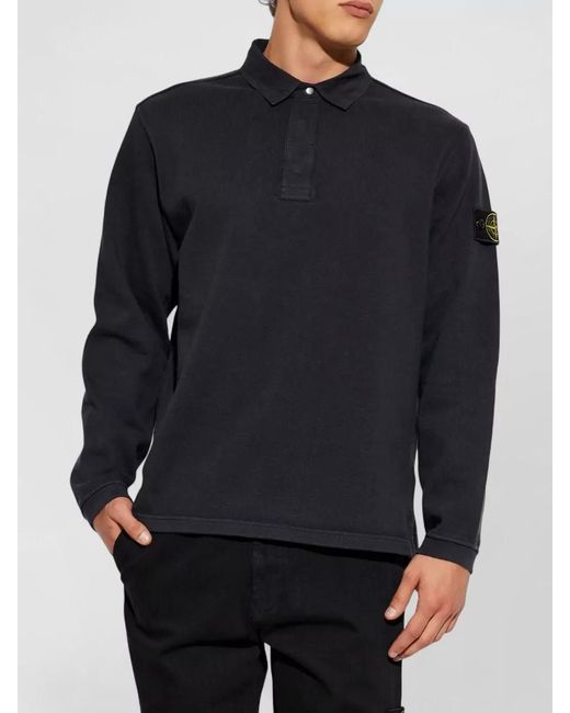 Stone Island Blue Cotton Long-Sleeve Polo Shirt for men