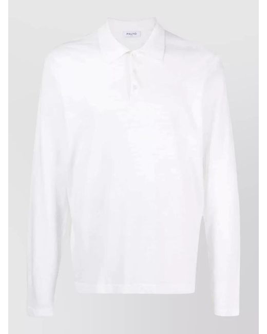 Paltò White Long Sleeve Linen Blend Polo Shirt for men