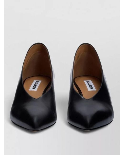 Jil Sander Brown Arc Leather Pumps Low Wedge Heel