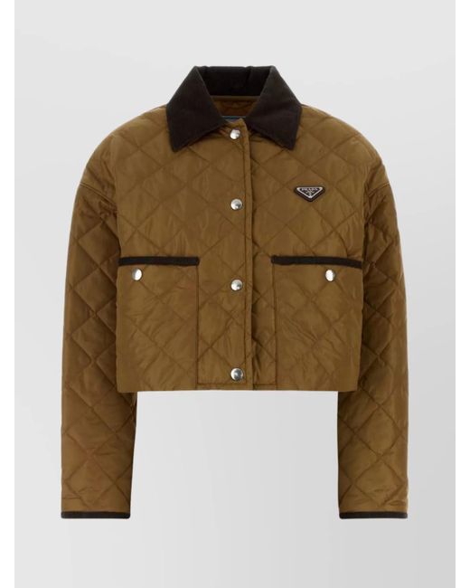 Prada Brown Quilted Re-Nylon Jacket Contrast Collar