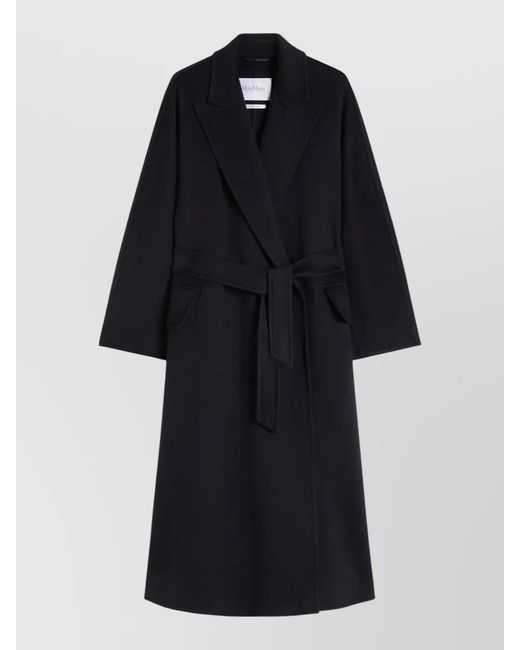 Max Mara Blue Long Belted Coat Lapel Collar Pockets
