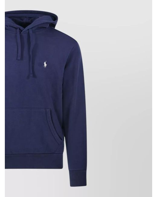 Ralph Lauren Blue Hooded Sweatshirt Round Neck Kangaroo Pocket for men