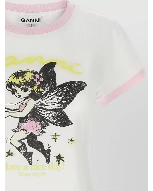 Ganni White Organic Cotton Fairy Print T-Shirt