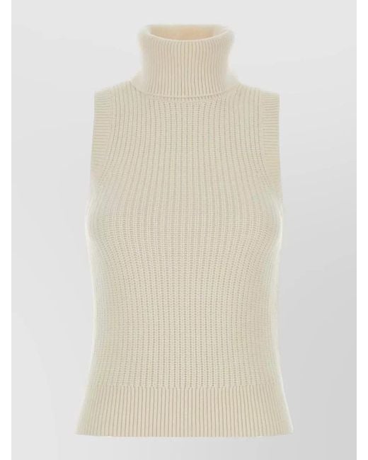 Michael Kors Natural Wool Blend Vest High Neck Ribbed
