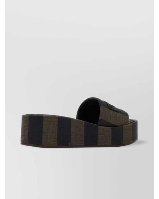Fendi Black Canvas Logo-Embroidered Platform Slides