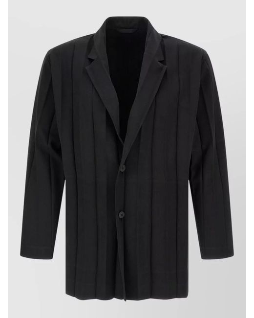 Homme Plissé Issey Miyake Black Tailored Blazer Long Sleeves Notched Lapel Pleated for men