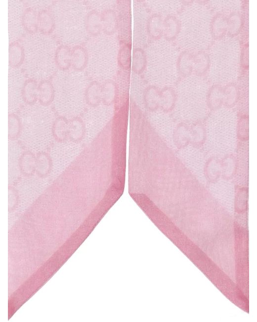Gucci Pink Rectangular Sheer Scarf Featuring Monogram Pattern