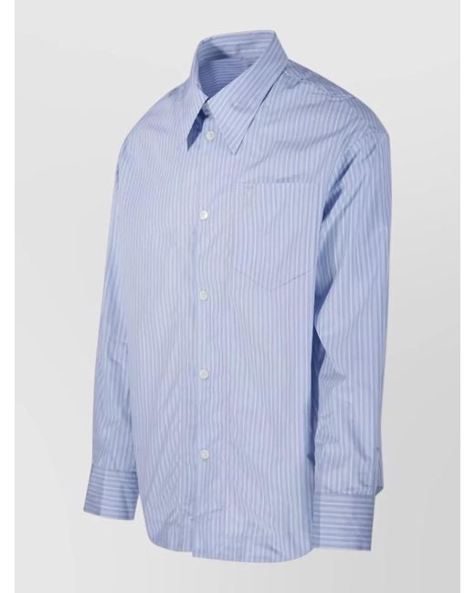 AMI Blue Cotton Long-Sleeve Wide Shirt for men