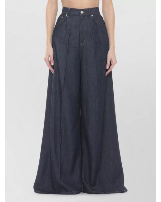 Dondup Blue High Waist Wide Leg Denim Trousers