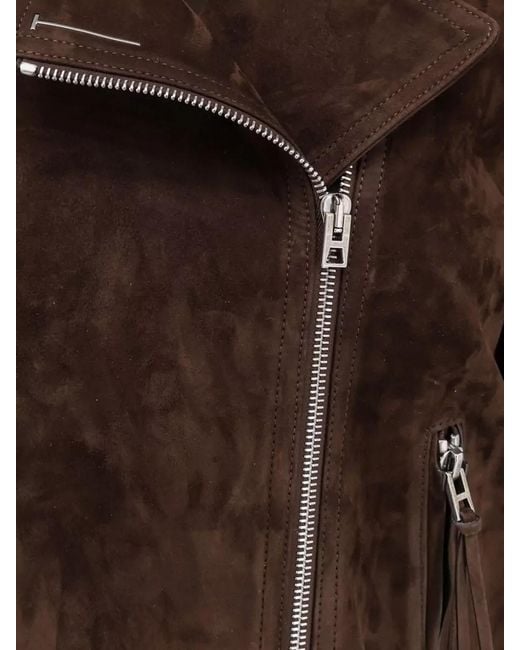 Tom Ford Brown Suede Moto Jacket Double Zip Pockets