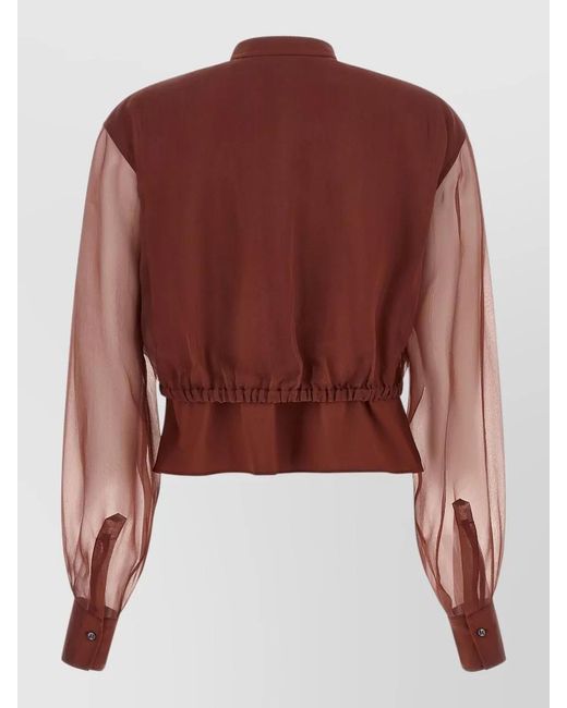 Brunello Cucinelli Brown Silk Sleeve Peplos Jacket Shirt