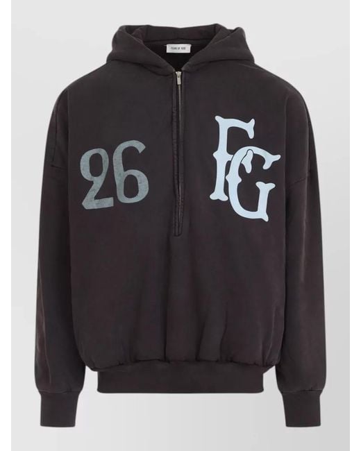 Fear Of God Black Baseball Club Half Zip Hooded Sweatshirt for men