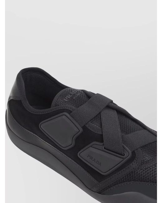 Prada Black Speedrock Sneakers Mesh Suede Straps Sole for men