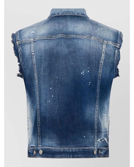 DSquared² Blue Sleeveless Blazer Raw Cut Hem Front Pockets for men