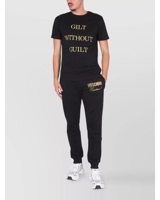 Moschino Black Cotton Logo Print T-Shirt for men