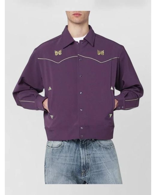 Needles Purple Jacket Butterfly Embroidery Contrast Piping Long Sleeves for men