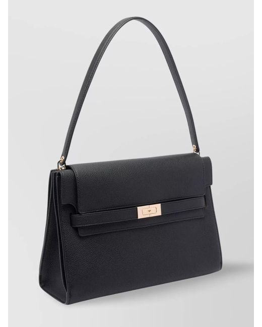 Tory Burch Black Lee Radziwill Large Leather Shoulder Bag