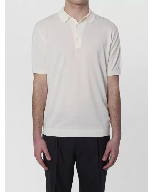 John Smedley White Adrian Polo Shirt Sea Island Cotton Spread Collar for men