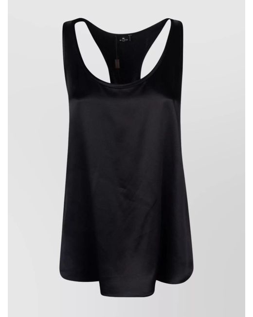 Etro Black Racerback Satin Top Relaxed Fit