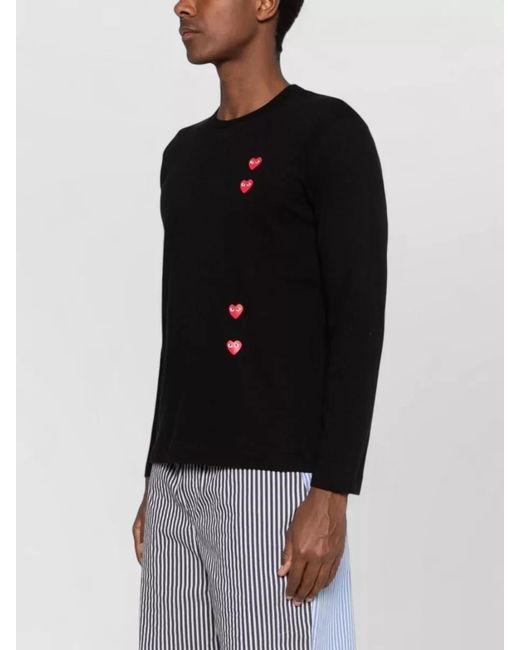 Comme des Garçons Black Long Sleeve Cotton Crew Neck Heart Motif for men