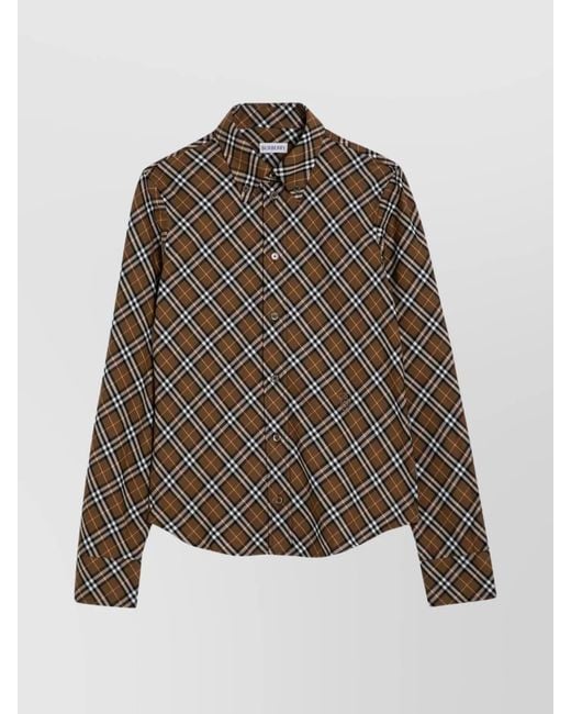 Burberry Brown Check Cotton Shirt Cuffed Sleeves