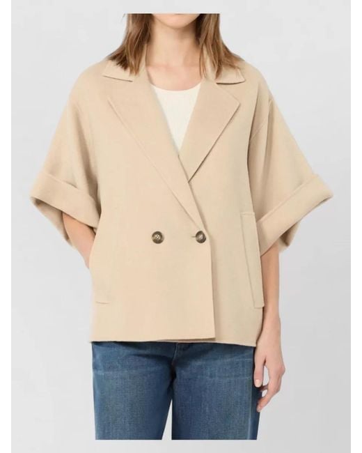 Weekend by Maxmara Natural Short Sleeve Double Breasted Coat Front Pockets