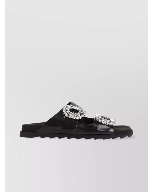 Roger Vivier Black Leather Slide Sandals