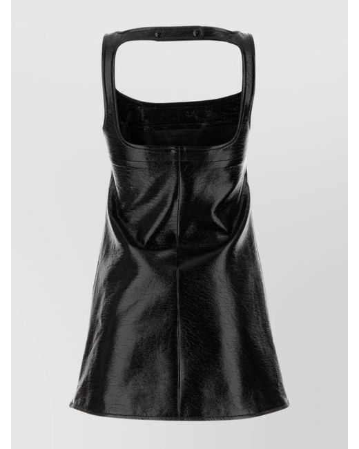 Courreges Black Faux Leather Square Neck Sleeveless Knee-Length Dress