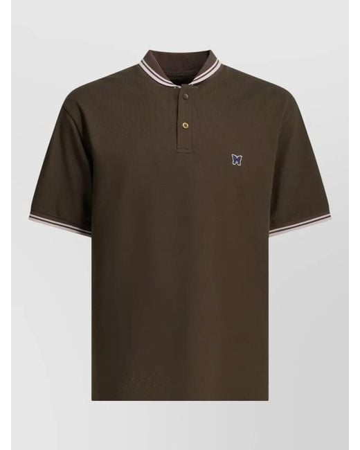 Needles Green Polo Shirt Shawl Collar Buttons Short Sleeves for men