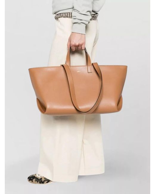 A.P.C. Brown Leather Shoulder Tote Bag Double Handle