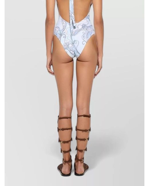 Emilio Pucci Blue One Piece Swimsuit Orchidee Print