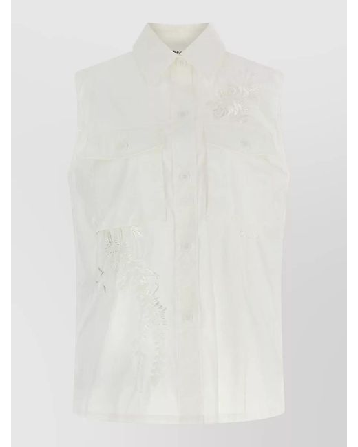P.A.R.O.S.H. White Ninja26 Sleeveless Shirt Embroidered Pockets