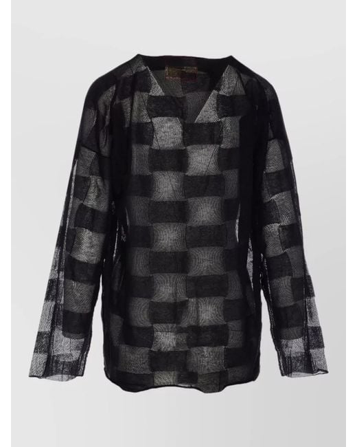 Uma Wang Black Checkered Cardigan Sheer Knit V Neck