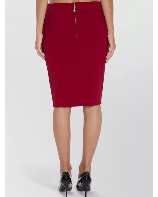 Saint Laurent Red Satin Mid-Rise Pencil Skirt