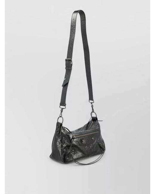 Balenciaga Black City Moto Shoulder Bag Buckle Front Pocket for men