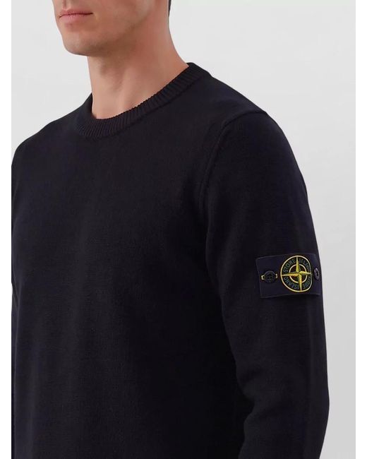 Stone Island Blue Crewneck Sweater Lambs Wool Blend for men