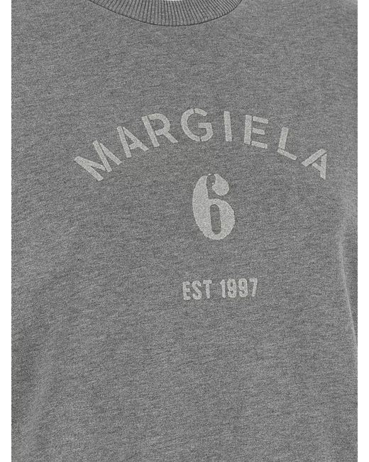 MM6 by Maison Margiela Gray Logo Cotton Sweatshirt Crew Neck