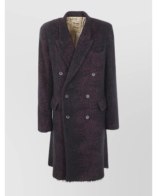 Uma Wang Blue Belted Back Textured Double-Breasted Lapel Coat for men