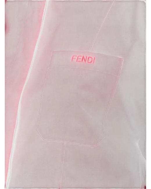 Fendi Red Cropped Shirt Embroidery Collar Short Sleeves