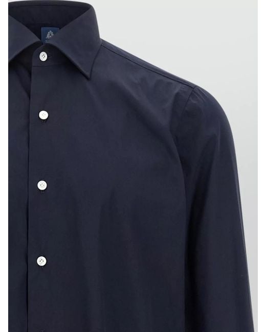 Finamore 1925 Blue Napoli Button Down Collar Long Sleeve Shirt for men
