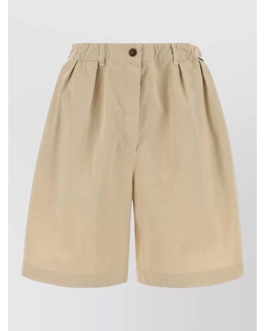 Prada Natural Gabardine Bermuda Shorts Pleated Front Pockets