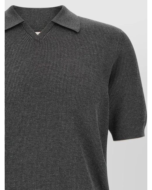Brunello Cucinelli Black Coastal Knit Polo Shirt Short Sleeves for men
