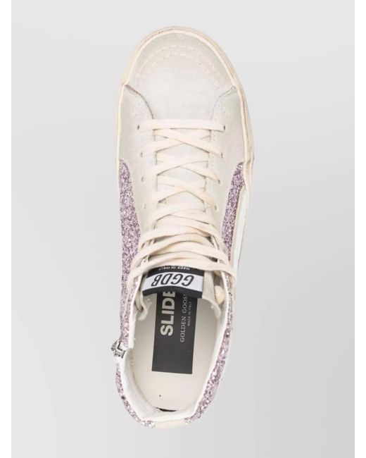 Golden Goose Deluxe Brand White Leather Glitter High-Top Sneakers