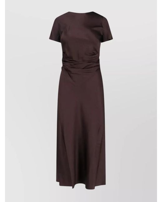 Staud Brown Silk V-Neck Ruffled Short-Sleeve Midi Dress
