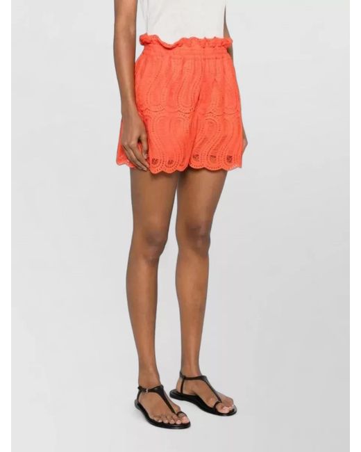 Raquel Diniz Red Bahia Lace Ruffle Shorts Scalloped Hem