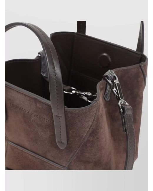 Brunello Cucinelli Brown Mini Suede Tote Bag Top Handles Strap