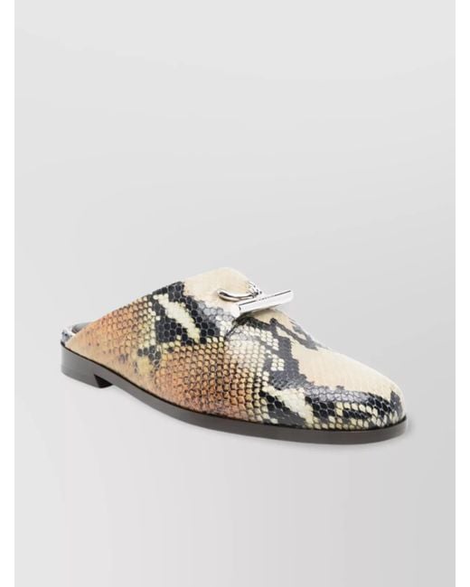 Alexander McQueen Metallic Snake Print Flat Sole Mules With-Tone Hardware