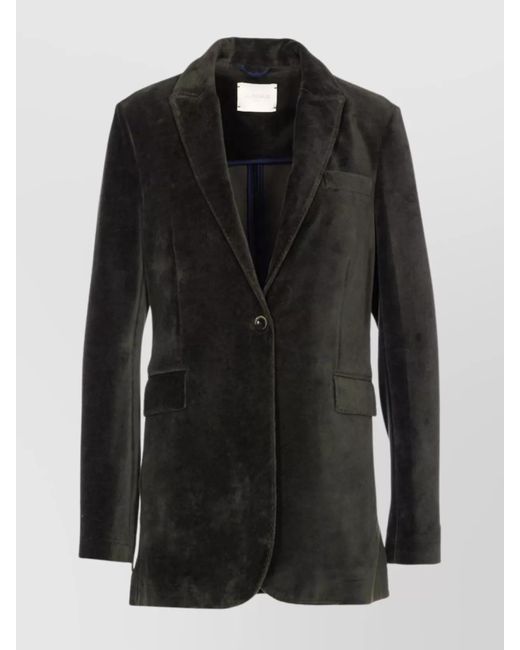 Circolo 1901 Black Velvet V-Neck Jacket Notched Lapel