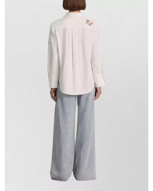 Alice + Olivia Natural Relaxed Fit Shirt Crystal Butterfly Cutouts