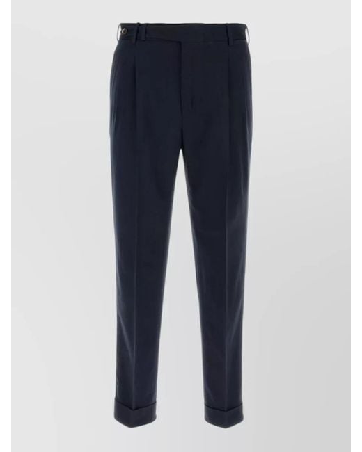 PT Torino Blue Cotton Blend Tailored Pants Front Pleats for men